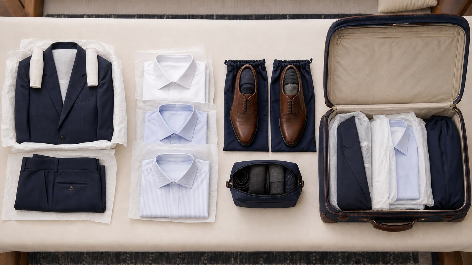 Planifier les tenues avant de remplir la valise. Créez une matrice compacte selon réunions, événements formels, climat et répétitions possibles.
